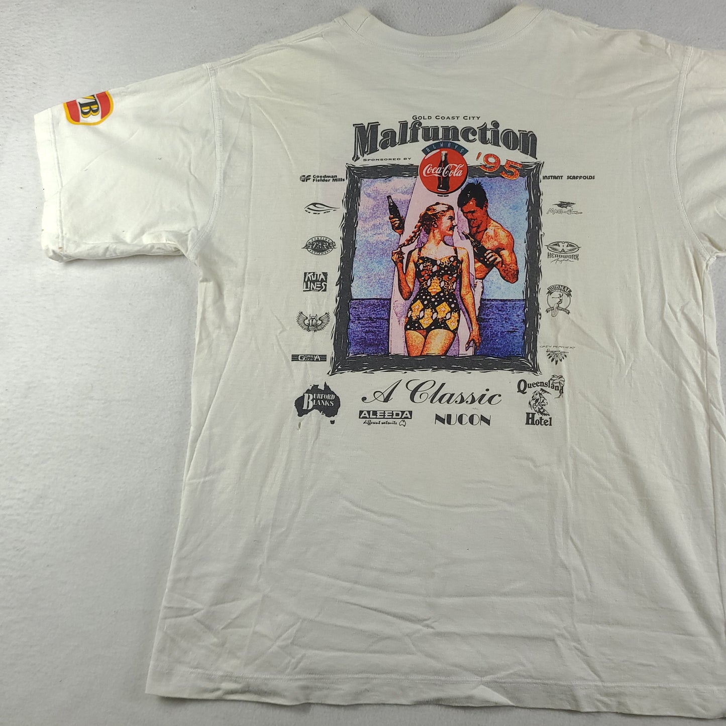 Vintage 1995 Malfunction Shirt Size L White Australian Surf Competition Gold Coast