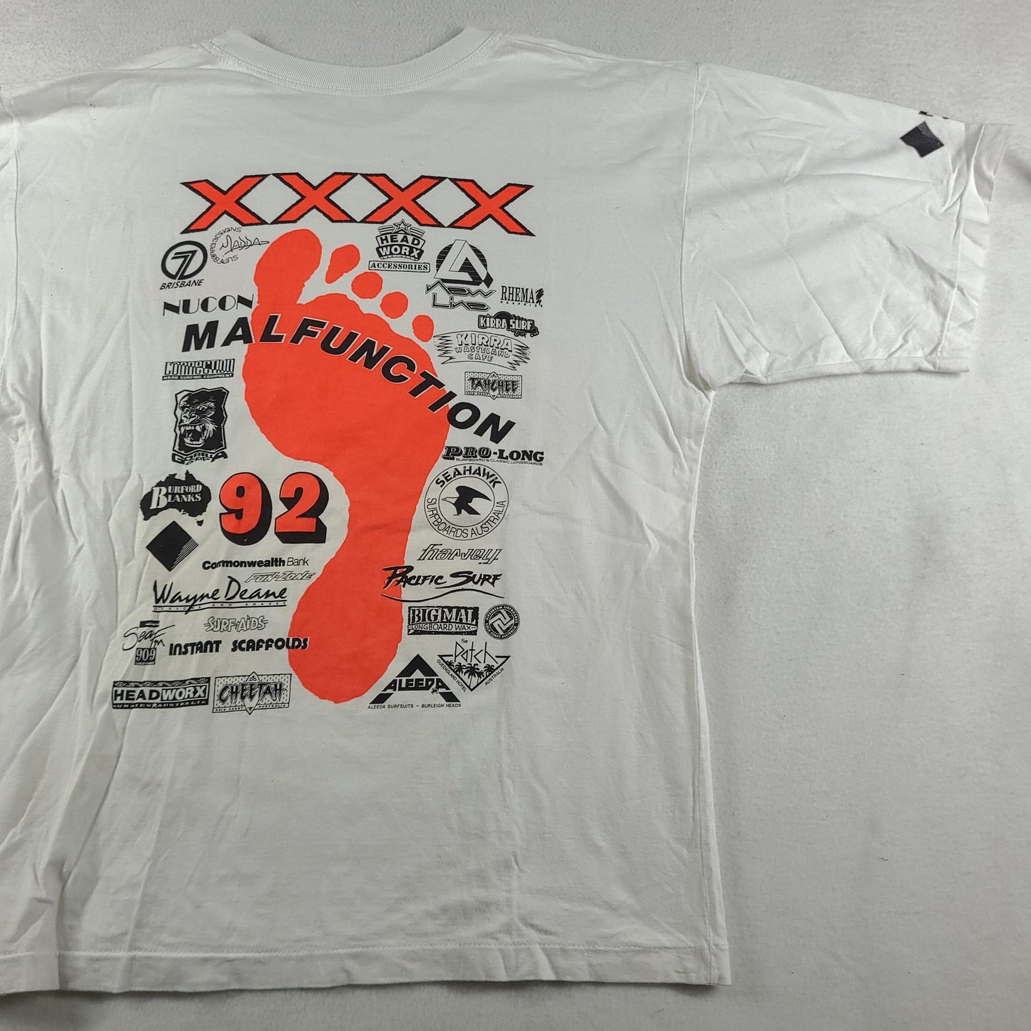 Vintage 1992 Malfunction Shirt Size L Surf White Gold Coast Adult Mens Tee