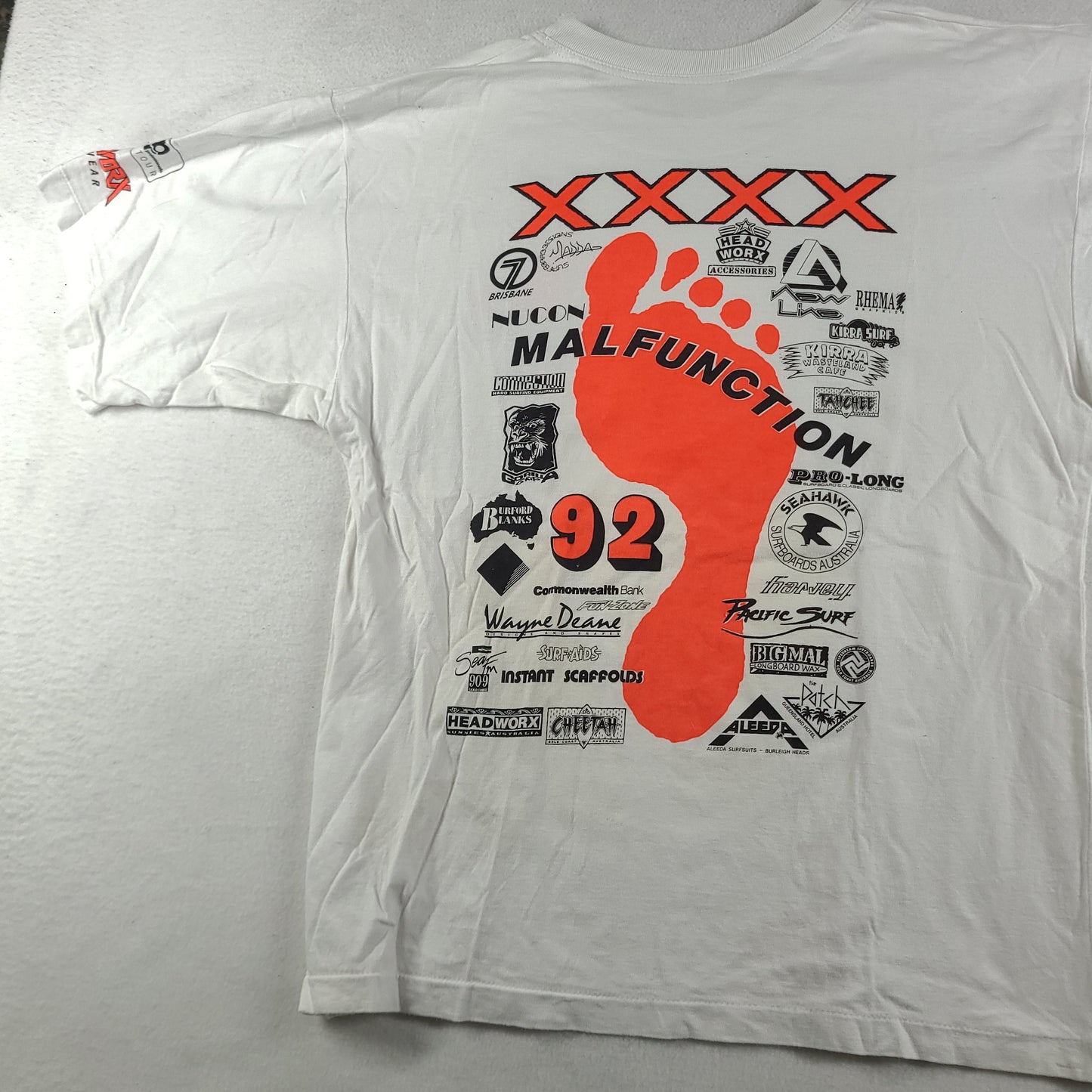 Vintage 1992 Malfunction Shirt Size L Surf White Gold Coast Adult Mens Tee