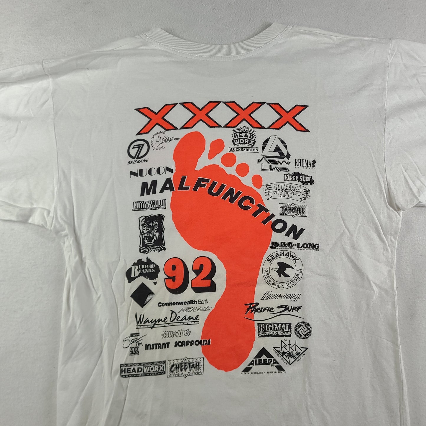 Vintage 1992 Malfunction Shirt Size L Surf White Gold Coast Adult Mens Tee