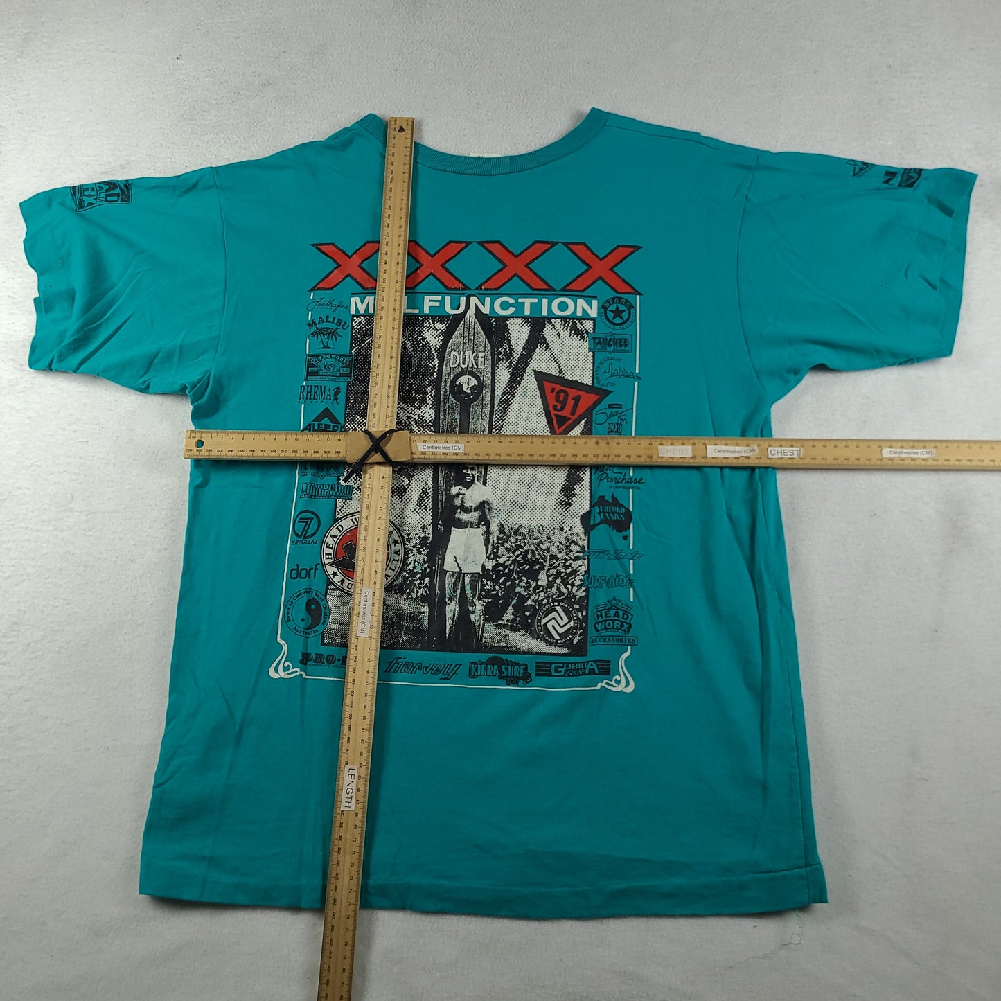 Vintage 1991 Malfunction Shirt XL Green Tee Surfing Australia Logo Graphic Adult