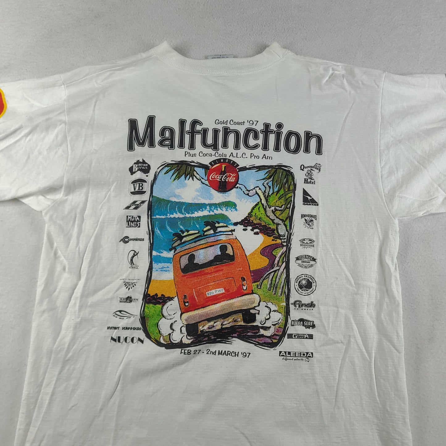 Vintage 1997 Malfunction Shirt Gold Coast Surf Competition Size L White Adult
