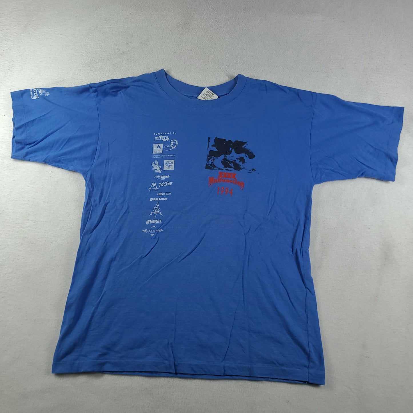 Vintage 1994 Malfunction Shirt Size L Blue Short Sleeve Graphic Surf Tee Adult Mens