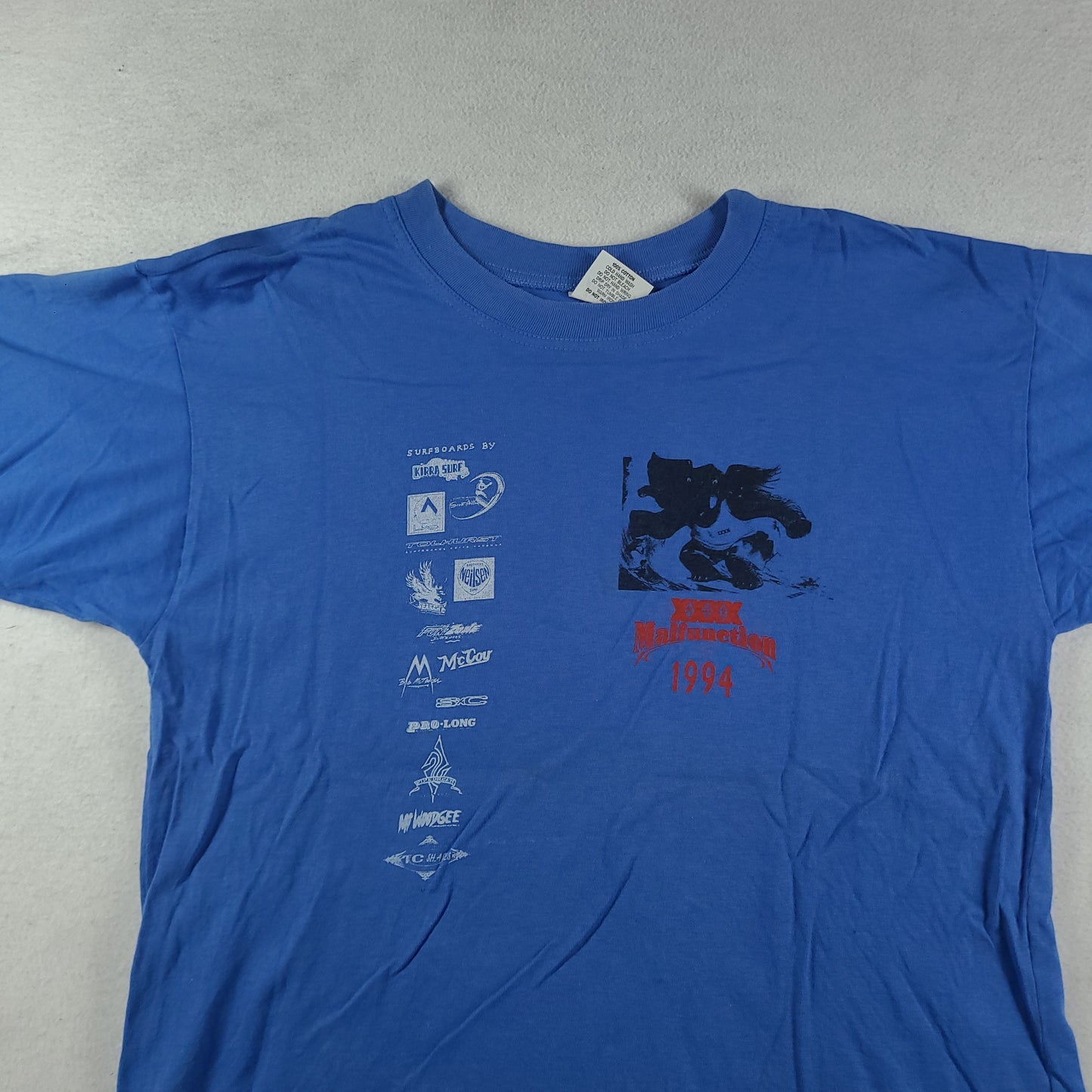 Vintage 1994 Malfunction Shirt Size L Blue Short Sleeve Graphic Surf Tee Adult Mens