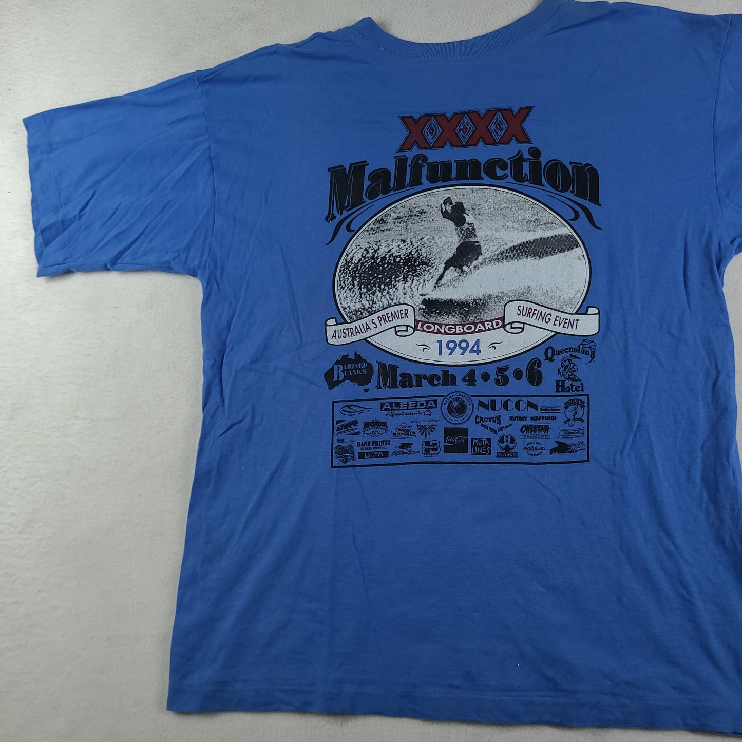 Vintage 1994 Malfunction Shirt Size L Blue Short Sleeve Graphic Surf Tee Adult Mens