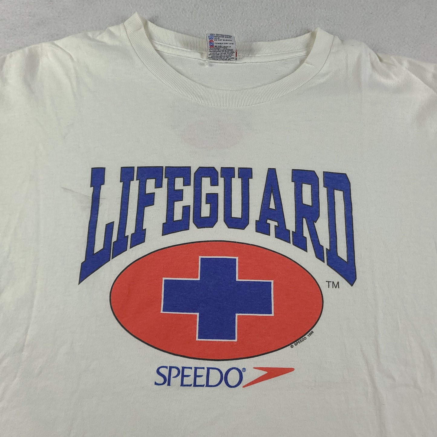 Vintage Speedo Shirt XL Lifeguard White Short Sleeve Graphic Tee