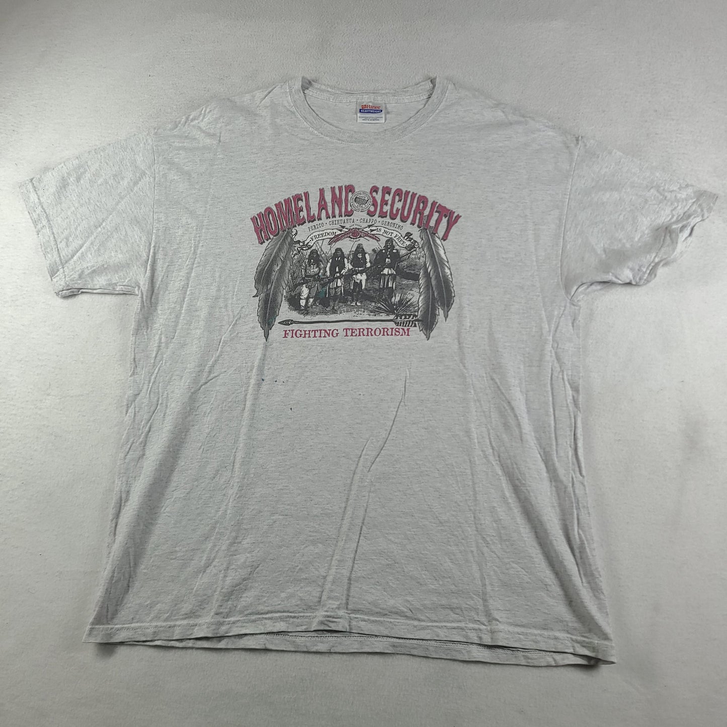 Homeland Security Shirt Vintage American Indian Hanes XL Grey Adult