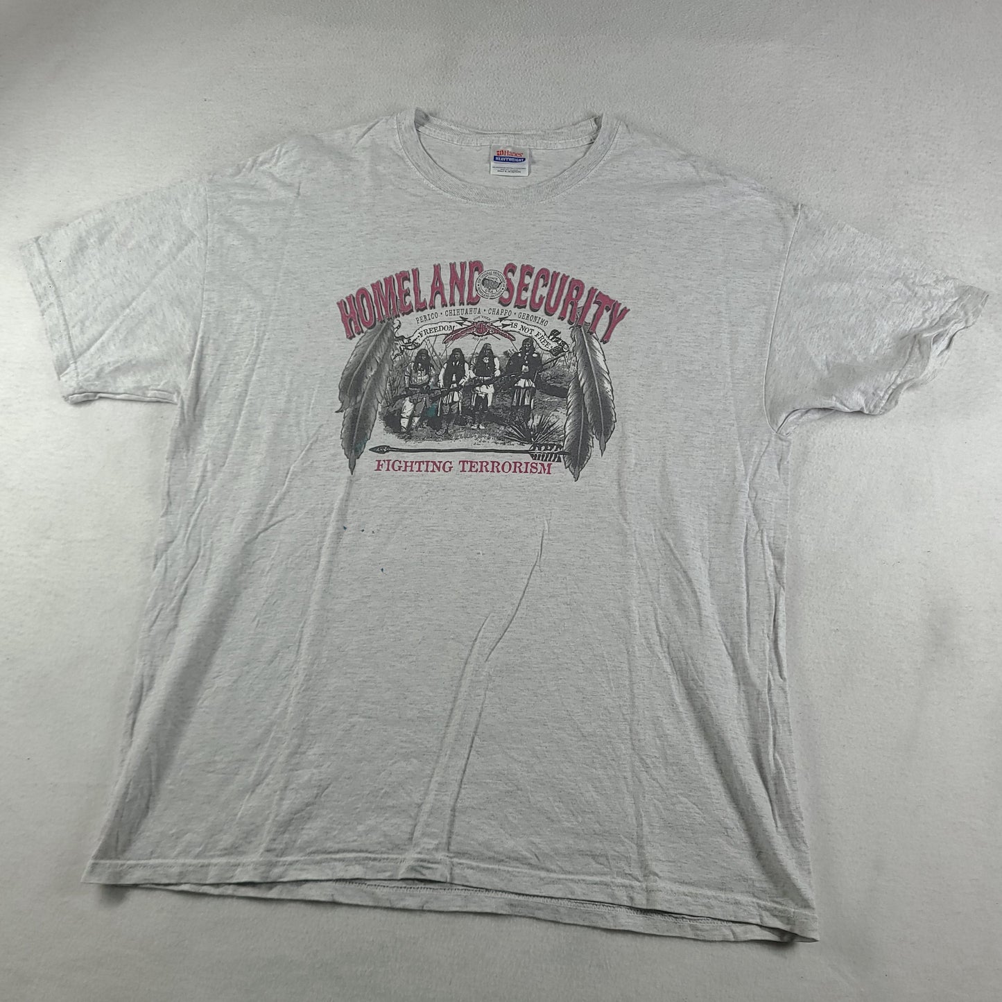Homeland Security Shirt Vintage American Indian Hanes XL Grey Adult