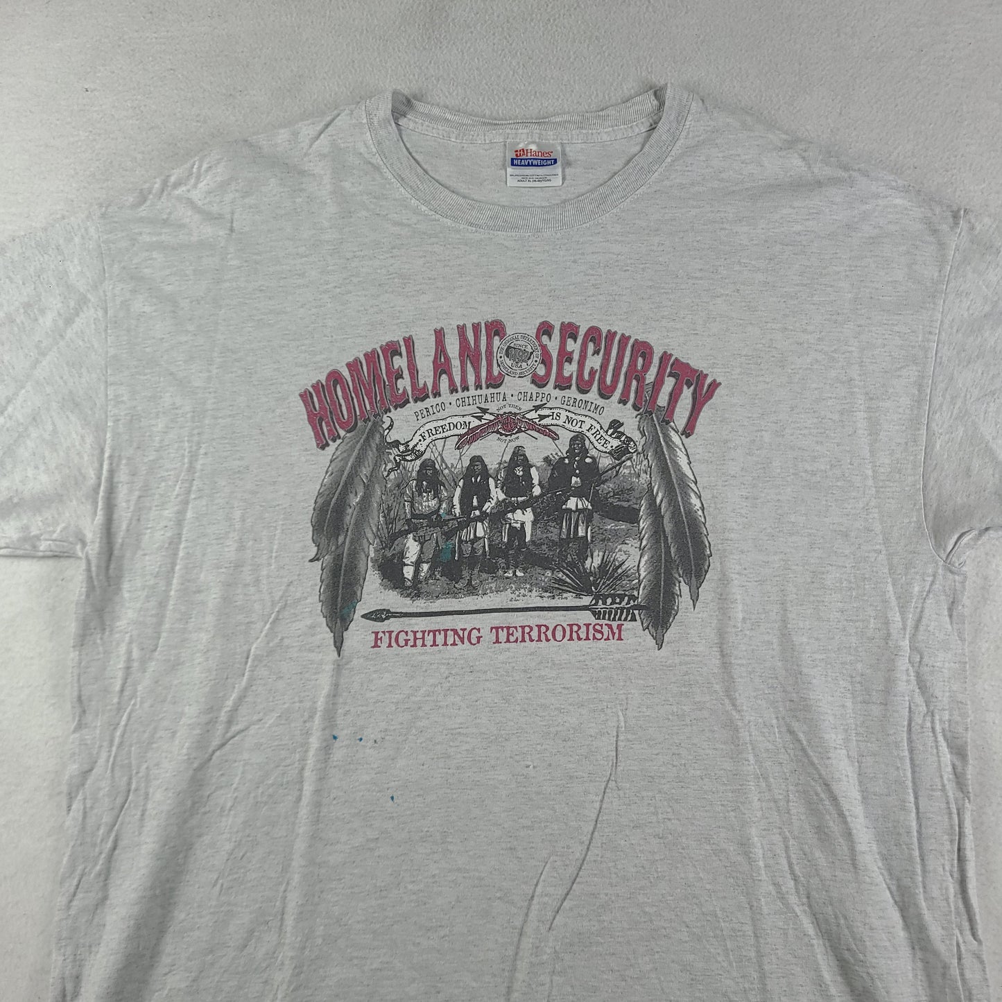 Homeland Security Shirt Vintage American Indian Hanes XL Grey Adult