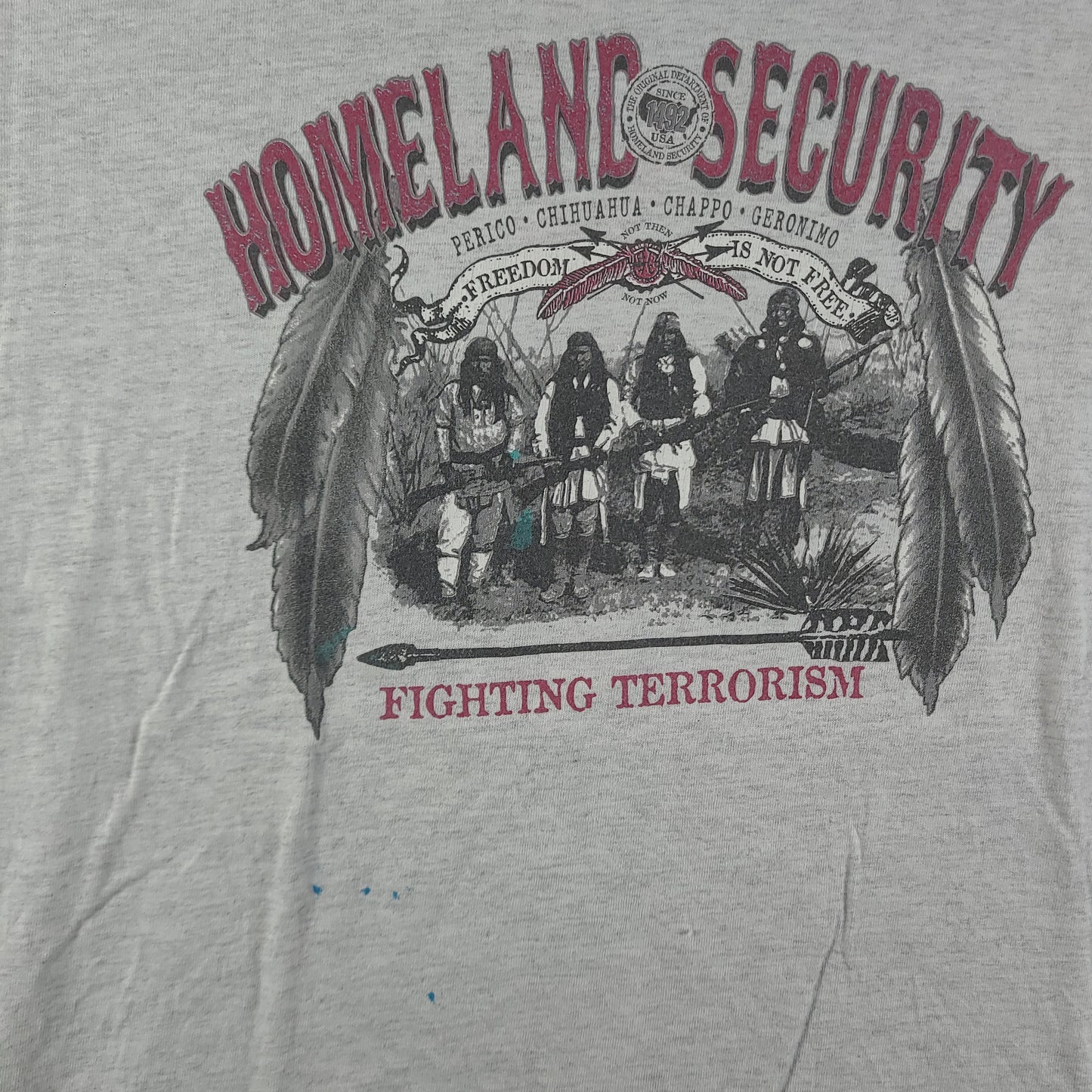 Homeland Security Shirt Vintage American Indian Hanes XL Grey Adult