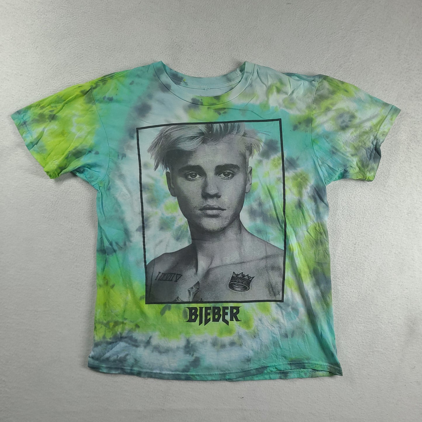 Justin Bieber Shirt Green Size L Tie Dye Short Sleeve Graphic Tee