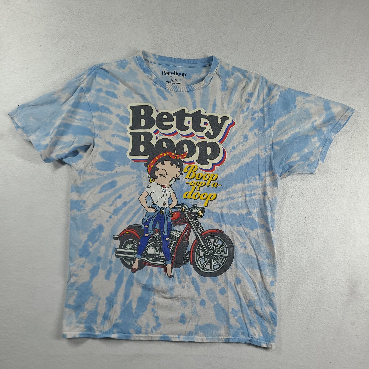 Betty Boop Shirt Blue Short Sleeve Graphic Tee Size L Cotton Adult