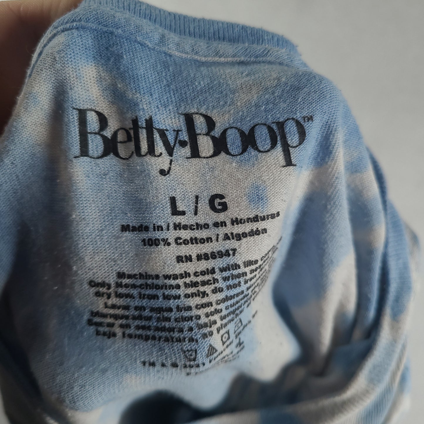 Betty Boop Shirt Blue Short Sleeve Graphic Tee Size L Cotton Adult