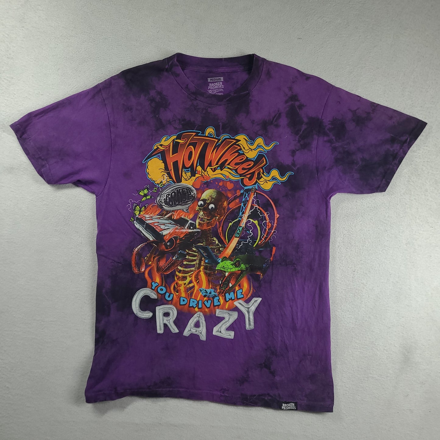 Hot Wheels Shirt Broken Promises Purple Size M Cotton Graphic Tee Adult