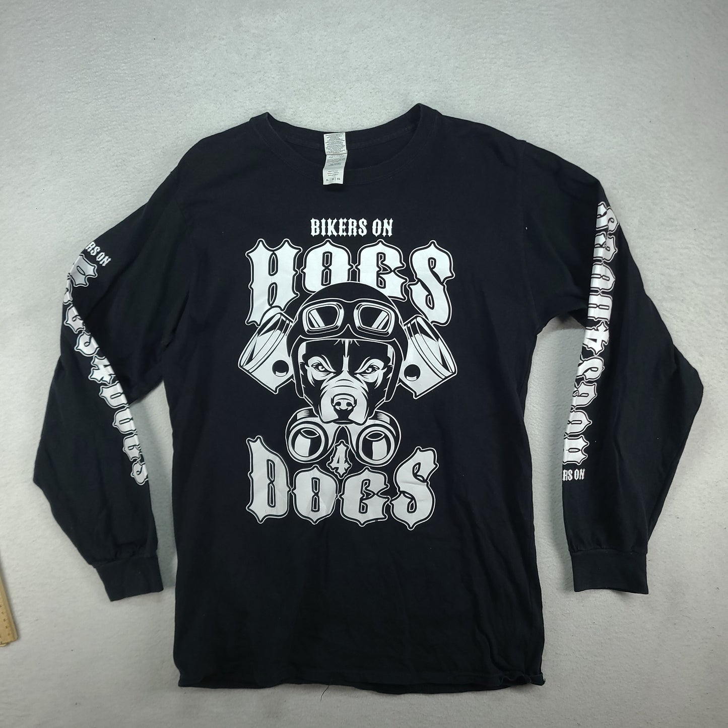 Hogs Dogs Shirt Long Sleeve Black Graphic Tee Size XL Biker