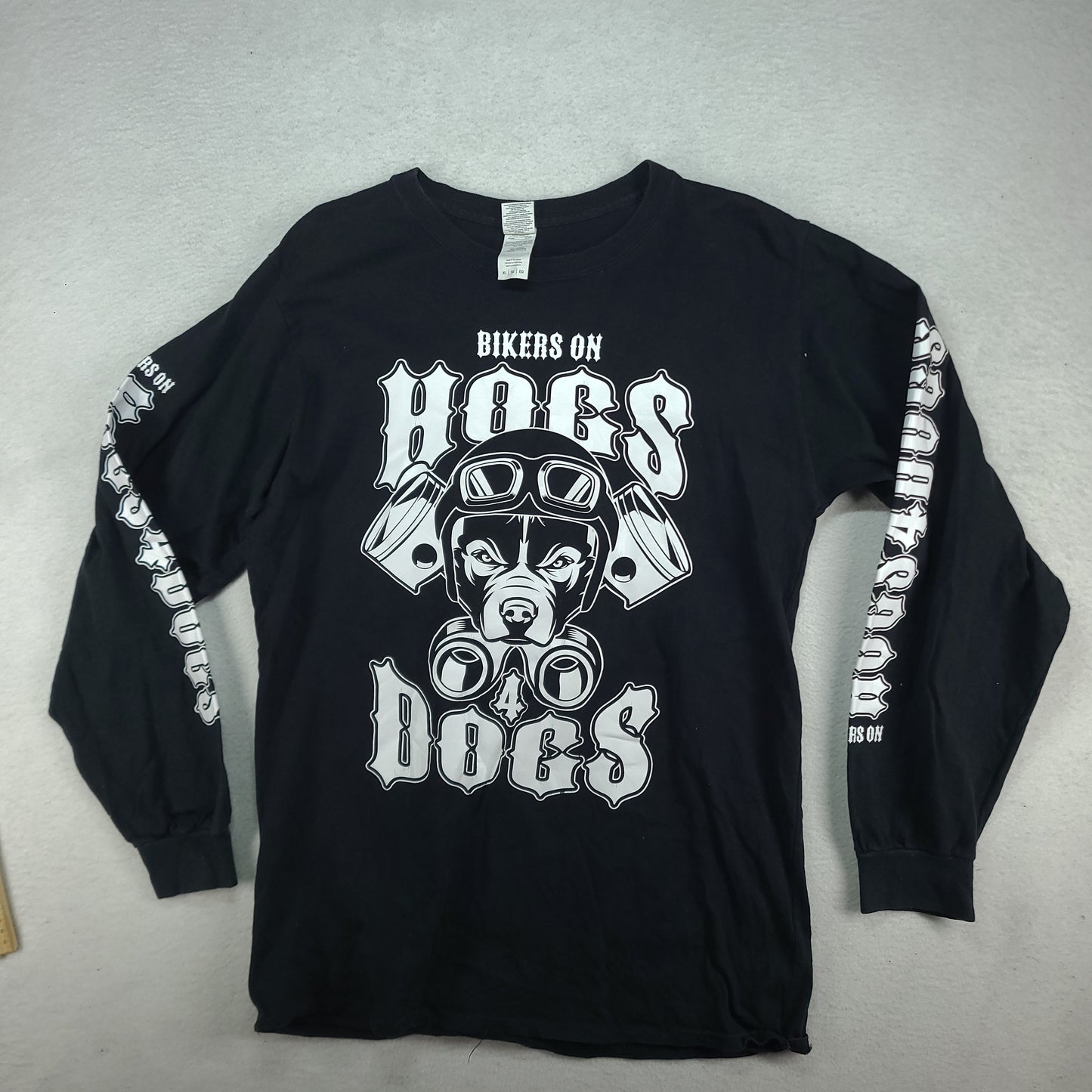 Hogs Dogs Shirt Long Sleeve Black Graphic Tee Size XL Biker