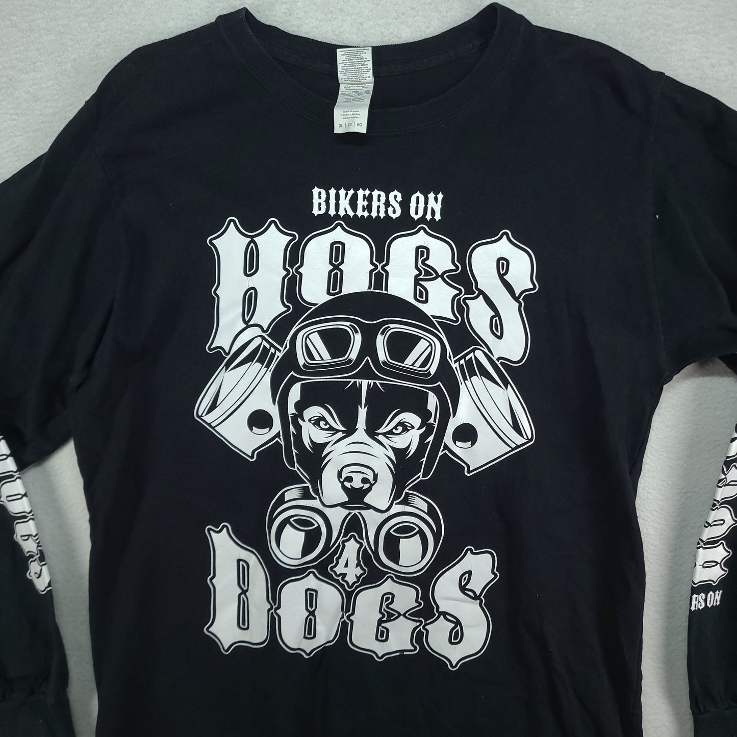 Hogs Dogs Shirt Long Sleeve Black Graphic Tee Size XL Biker