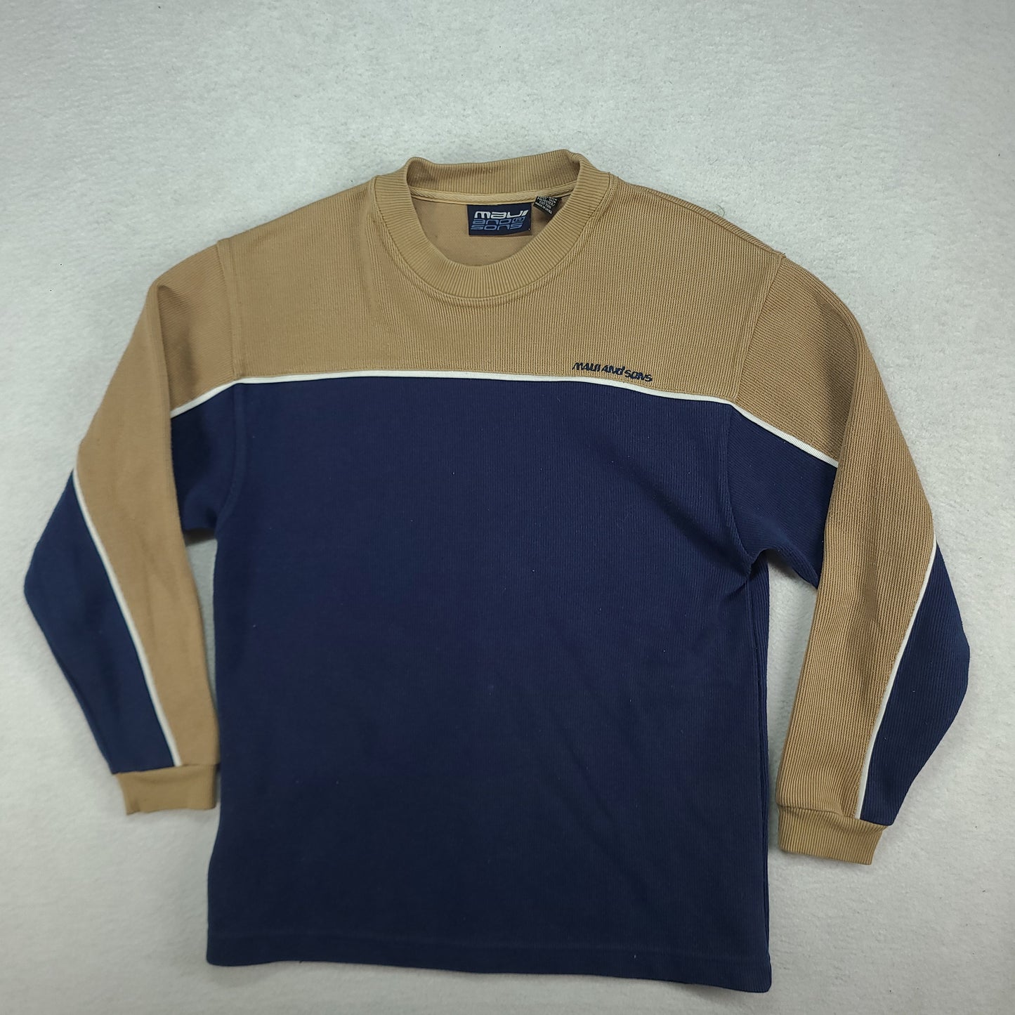 Maui and Sons Sweater Size 12 Pullover Beige Blue Y2K Surf Youth or Womens