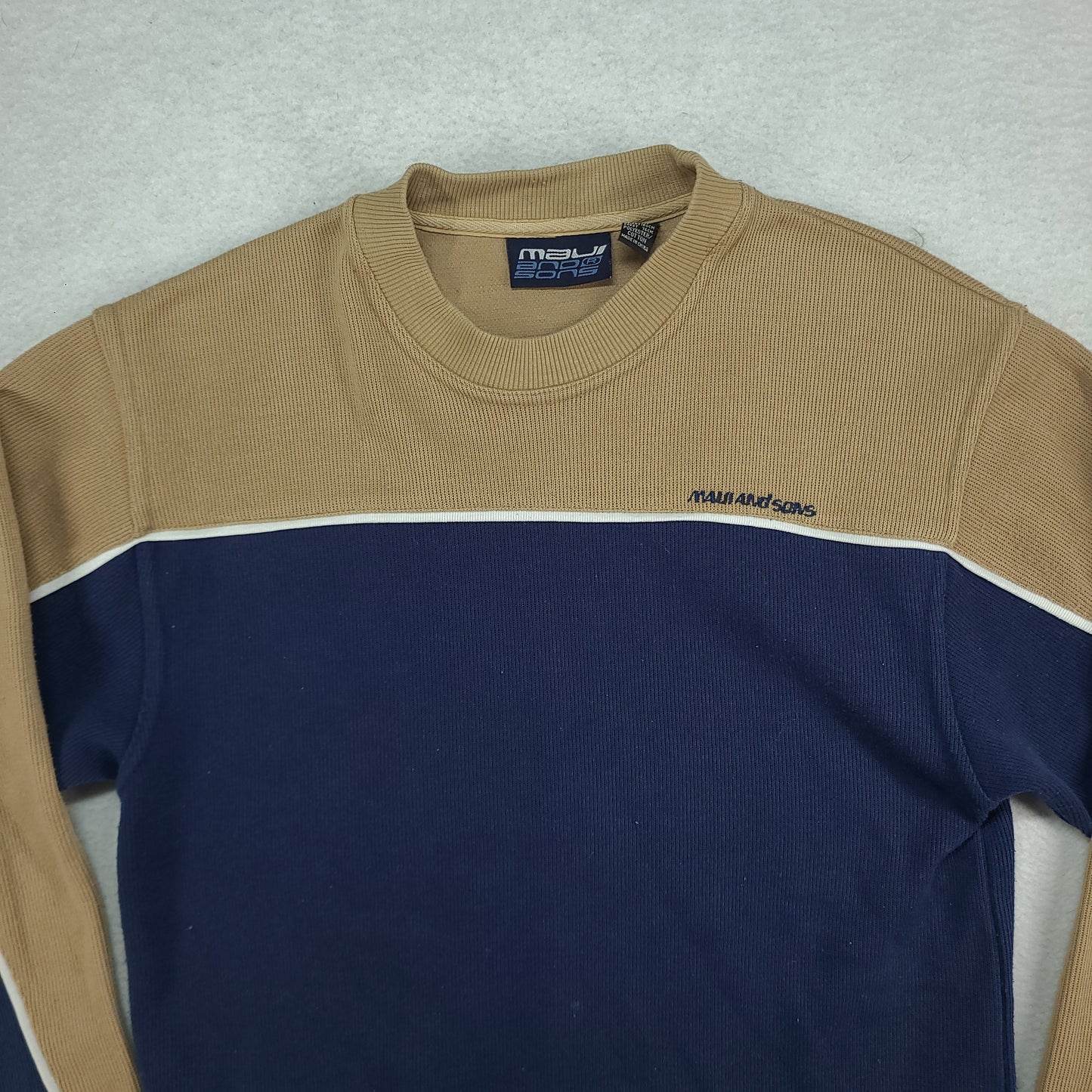 Maui and Sons Sweater Size 12 Pullover Beige Blue Y2K Surf Youth or Womens