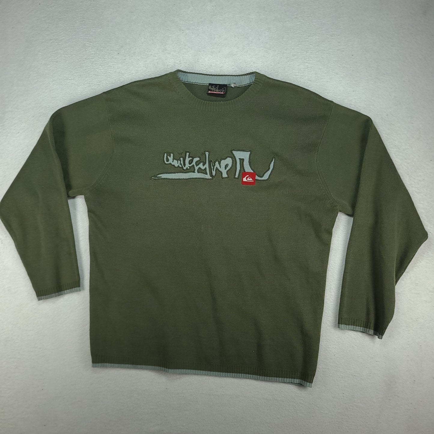 Quiksilver Sweater Green Knit Pullover Distressed Size L Adult Y2K Surf