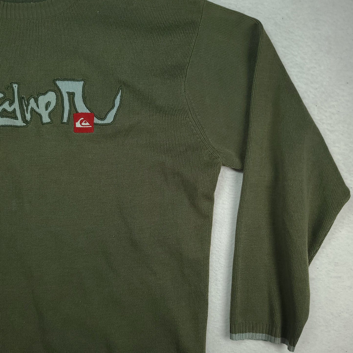 Quiksilver Sweater Green Knit Pullover Distressed Size L Adult Y2K Surf