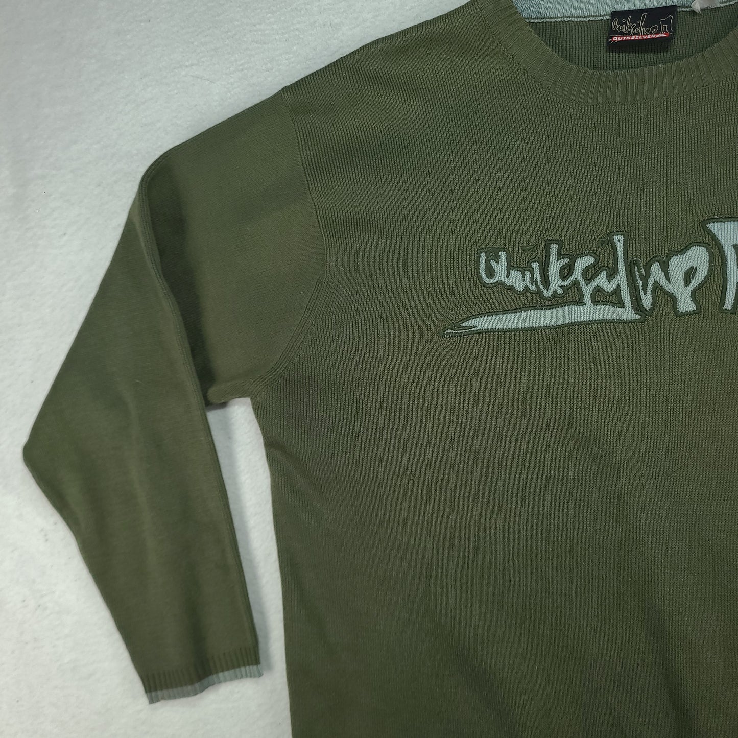 Quiksilver Sweater Green Knit Pullover Distressed Size L Adult Y2K Surf