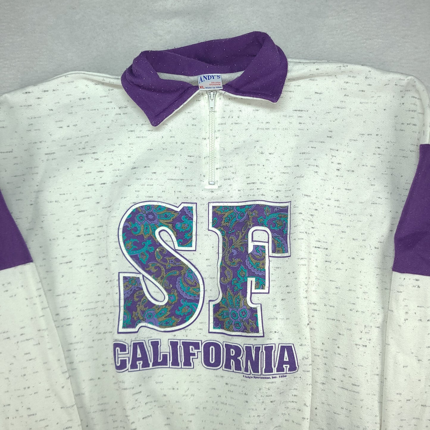 Vintage SF California Jumper Pullover White Made in USA XL Andys Polyester Cotton