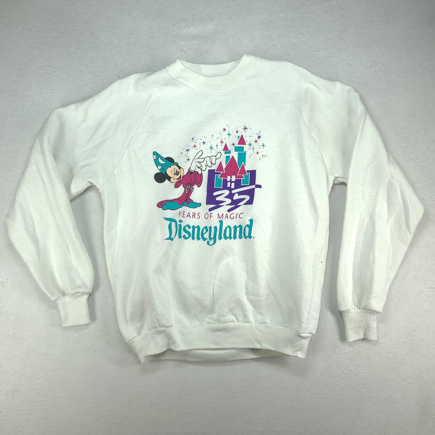 Vintage Disneyland Jumper Crewneck White Pullover Size XL Made in USA 35 Years of Magic