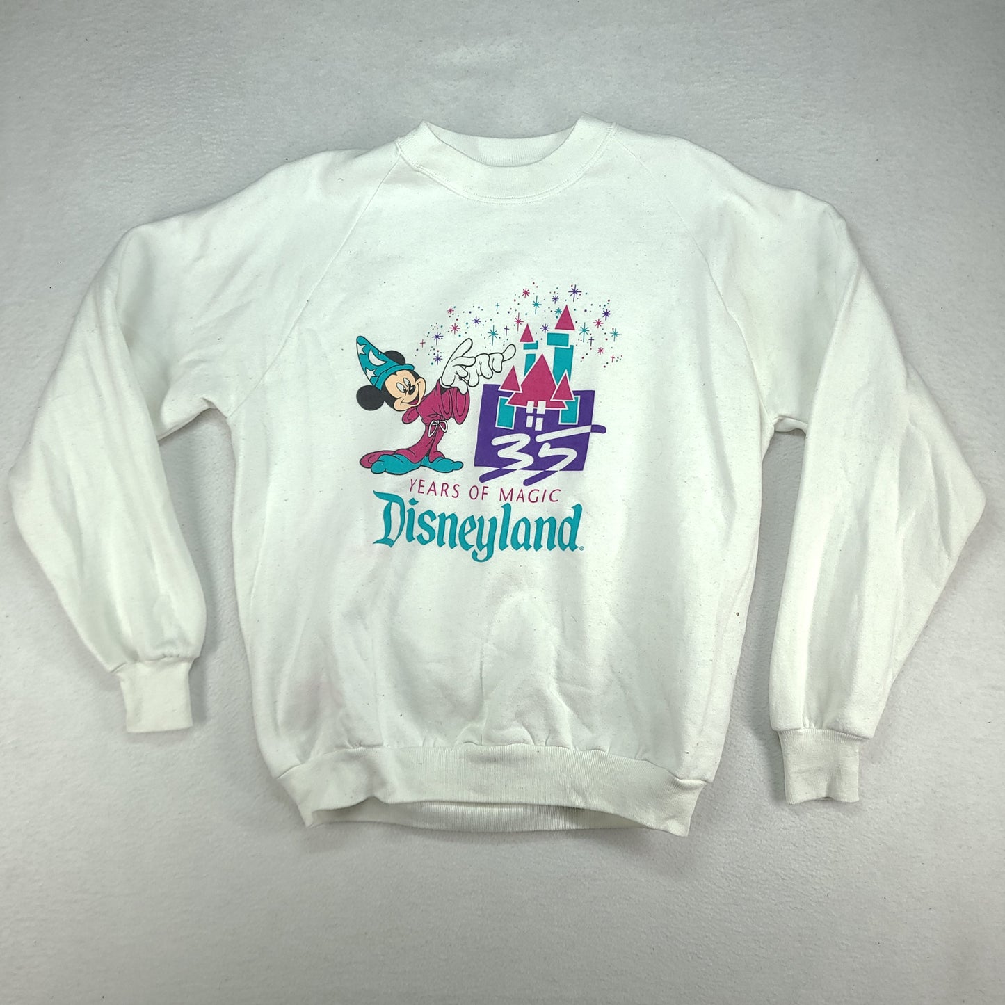 Vintage Disneyland Jumper Crewneck White Pullover Size XL Made in USA 35 Years of Magic