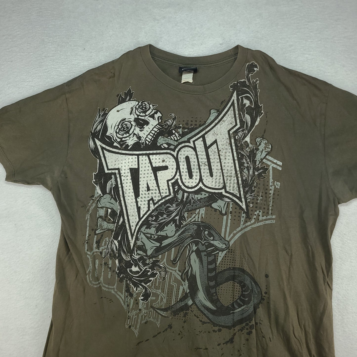Tapout Shirt Grey Y2K Short Sleeve Spellout Tee Faded Atomic XL