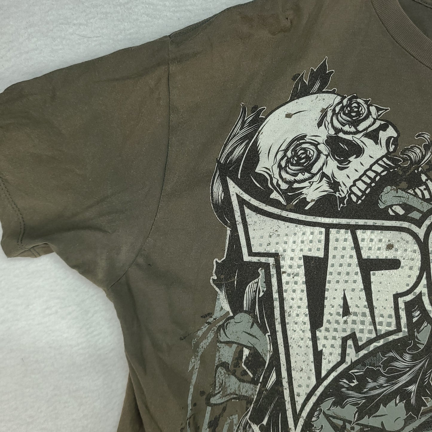 Tapout Shirt Grey Y2K Short Sleeve Spellout Tee Faded Atomic XL