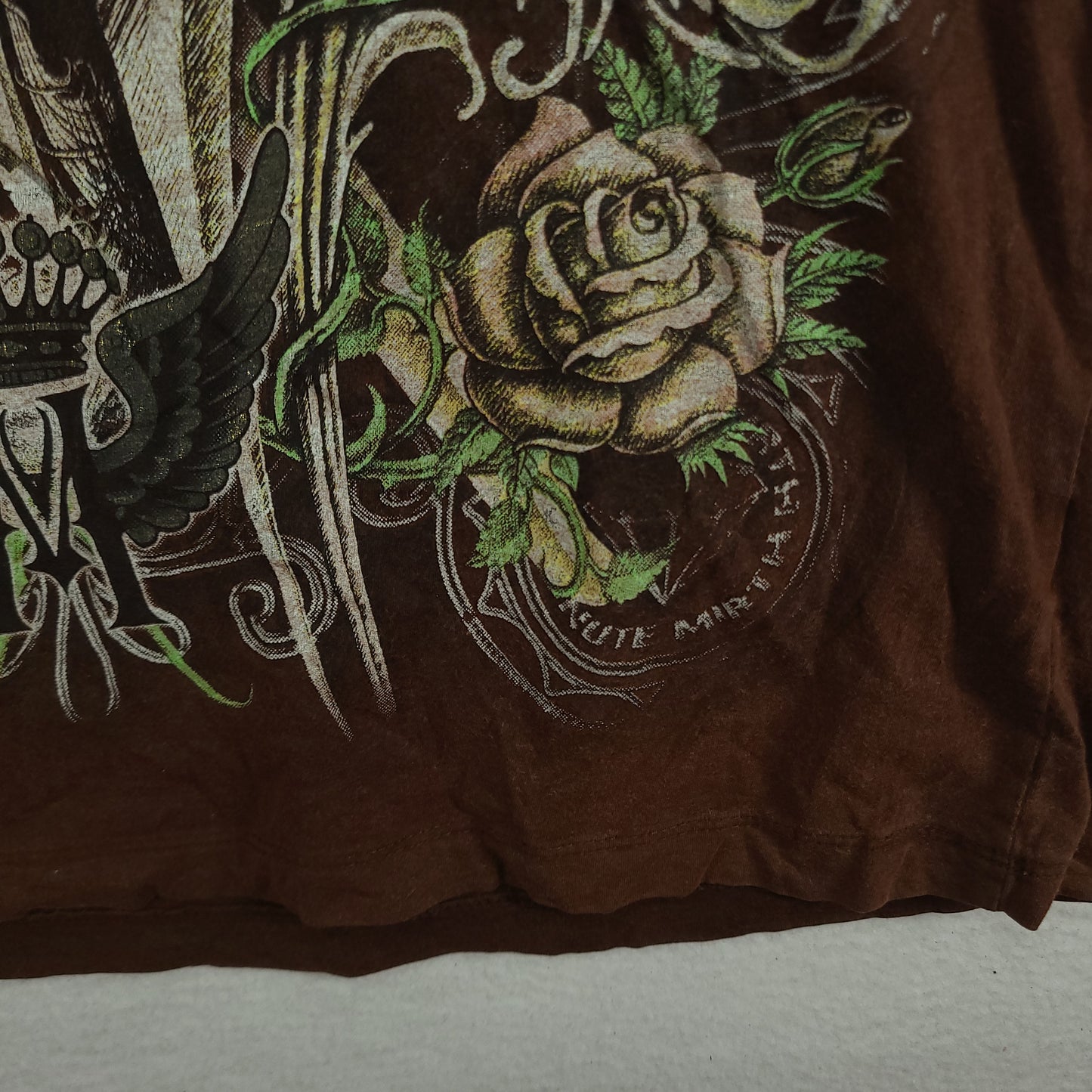 Minute Mirth Shirt Brown Y2K Short Sleeve Graphic Tee Size L Adult