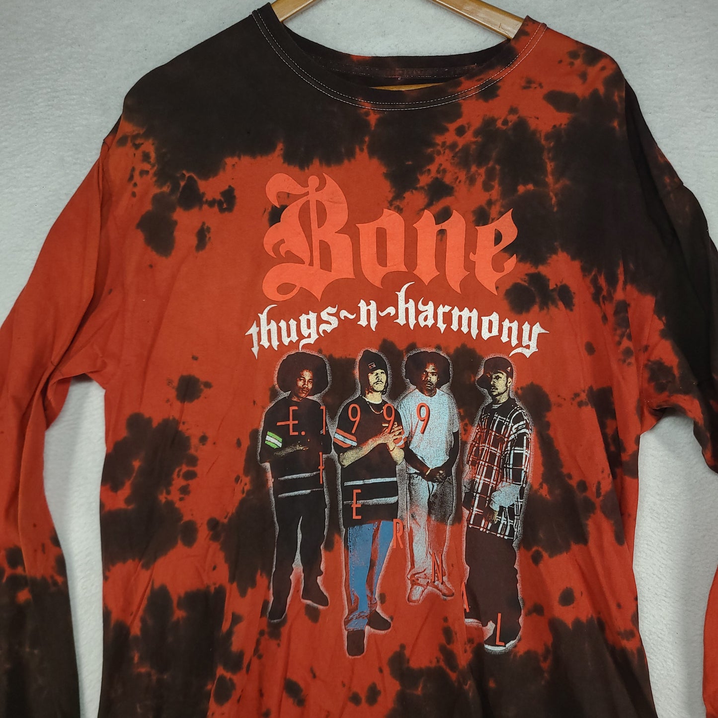 Bone Thugs N Harmony Shirt Long Sleeve Red Black Tie Dye Size L Cotton
