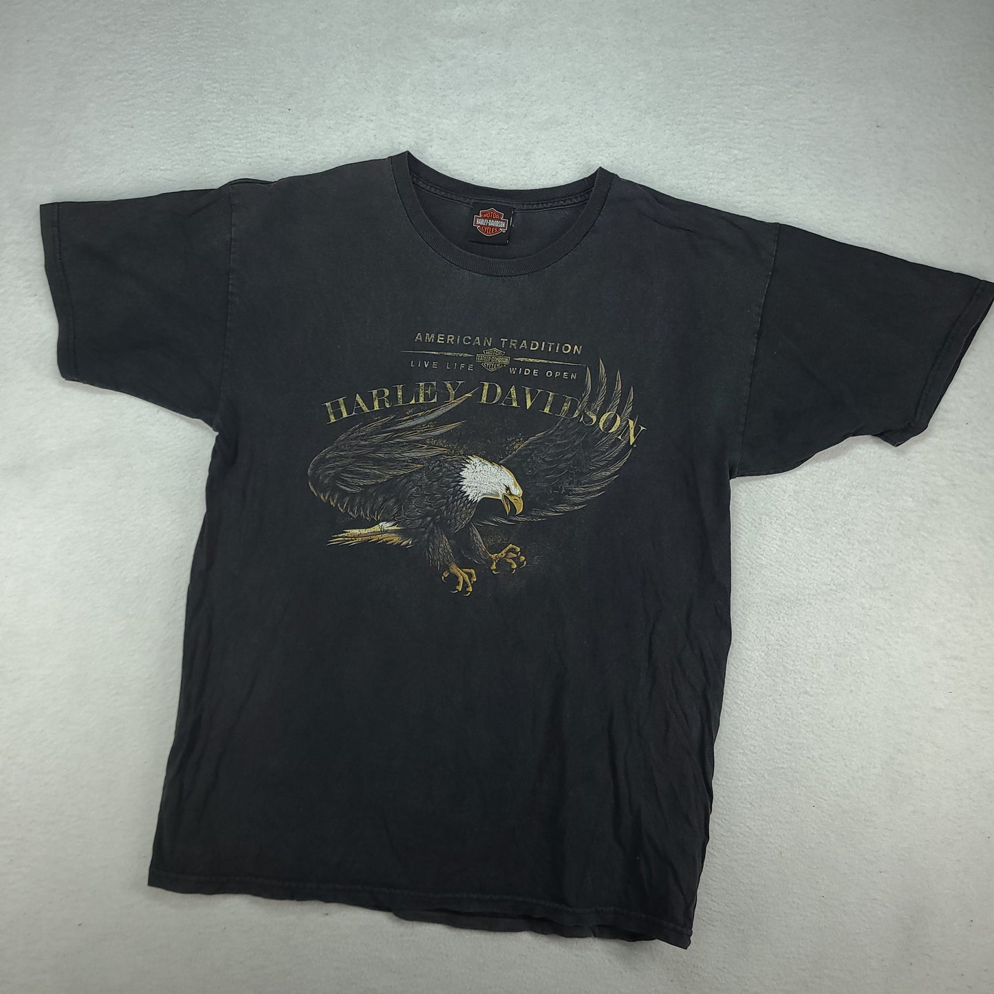 Harley Davidson Shirt Black Short Sleeve Graphic Tee Size L Alamo City San Antonio Eagle