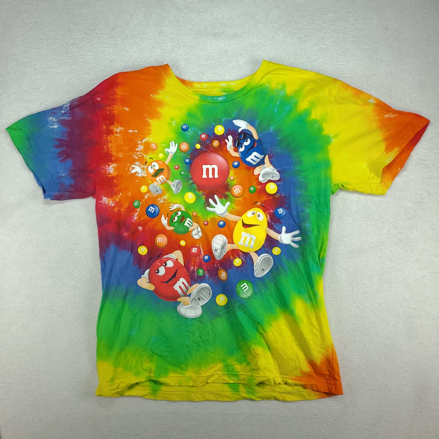 M&Ms Shirt Tie Dye Chocolate Short Sleeve Graphic Tee Size L Yellow Green Blue
