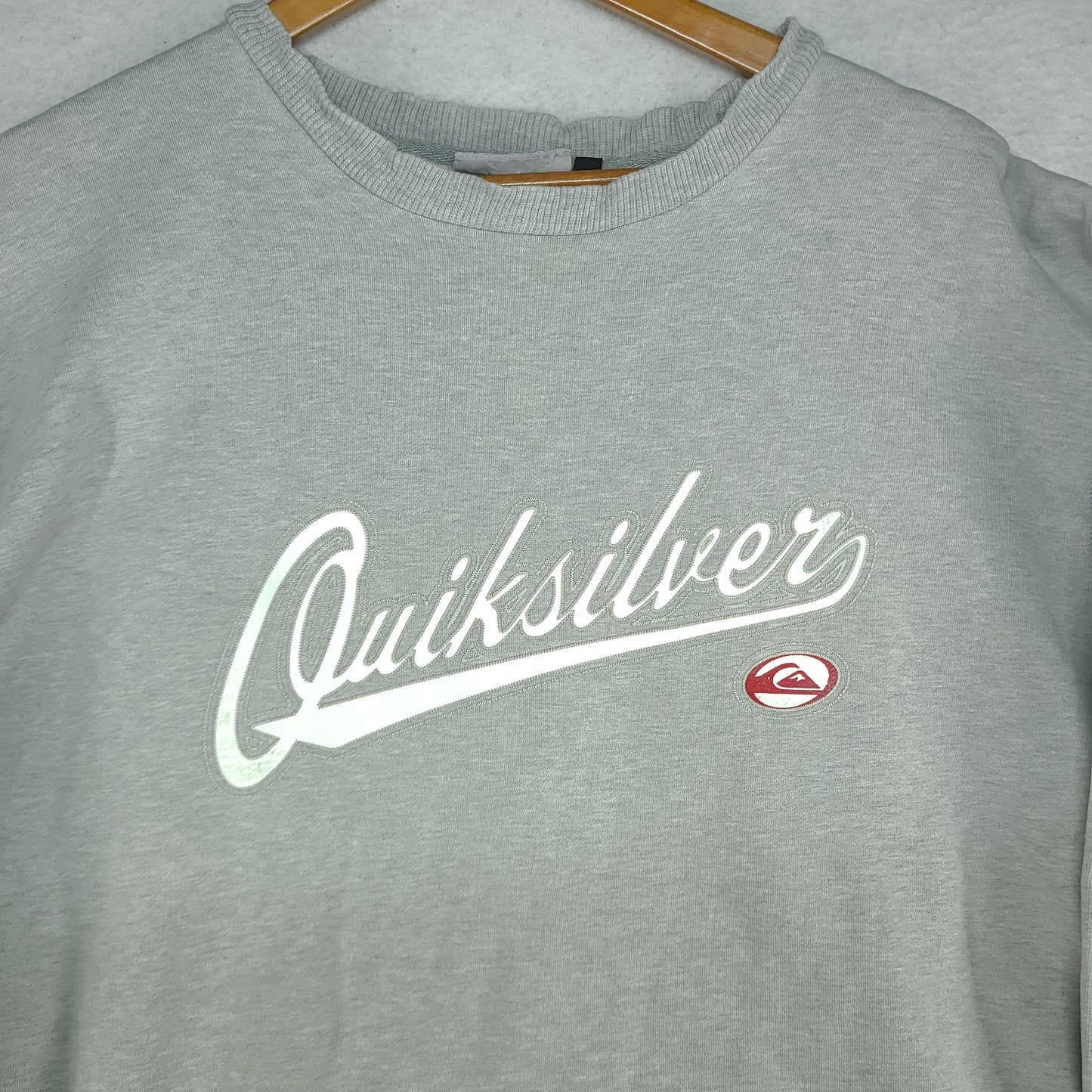 Quiksilver Jumper Grey Size L Pullover Spellout Adult Winter Warm Distressed Cuffs