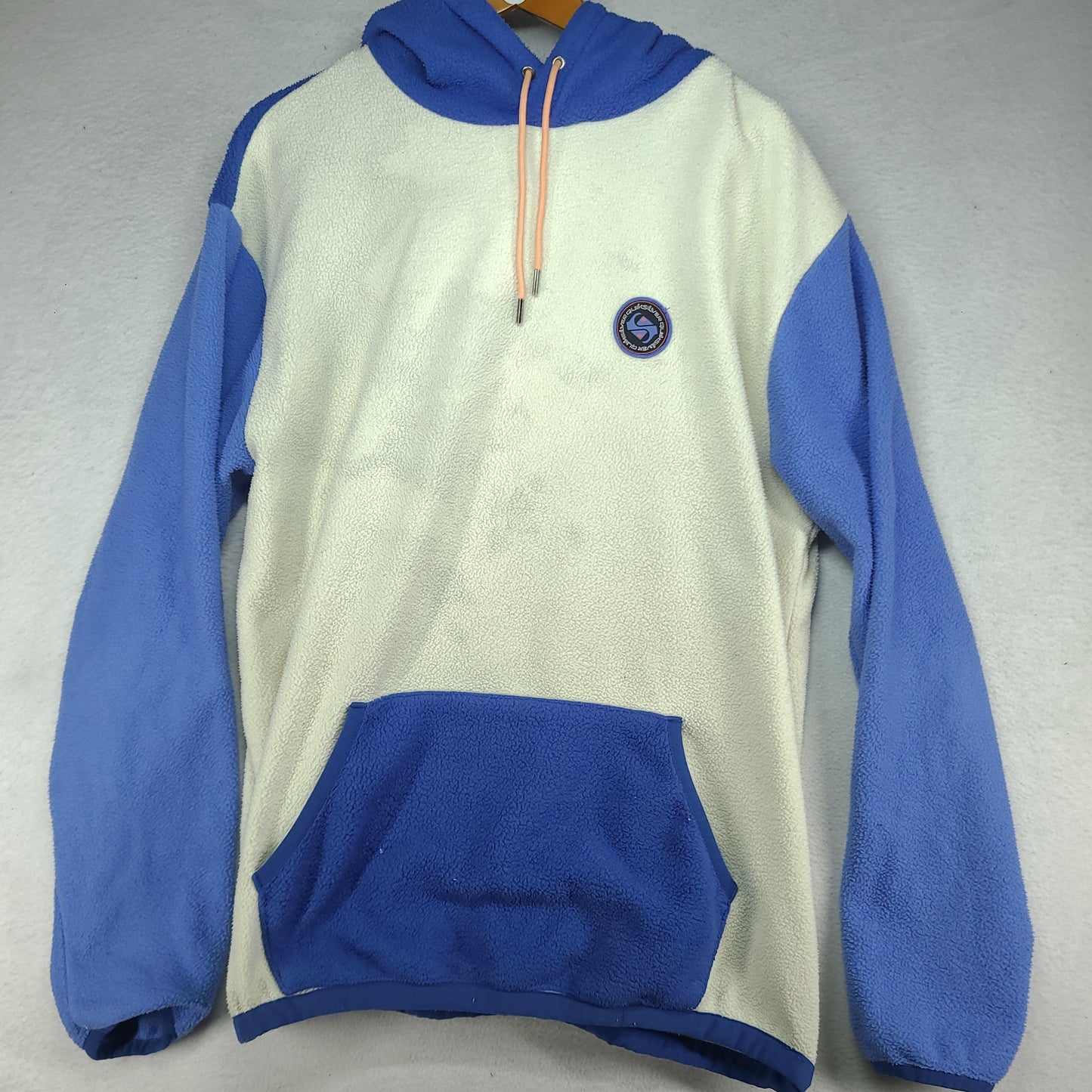 Quiksilver Hoodie Jumper Size 2XL Blue White Fleece Pullover Adult