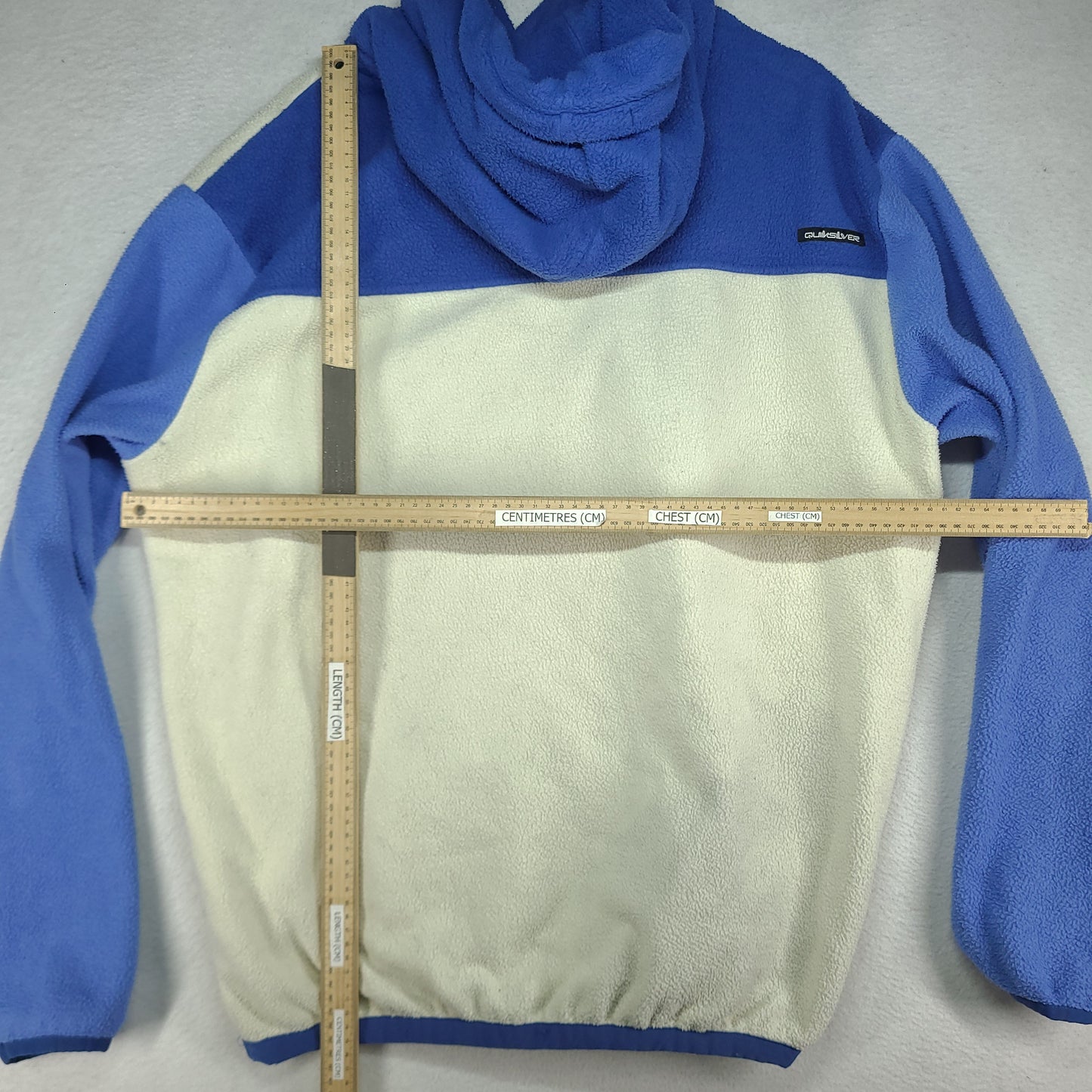 Quiksilver Hoodie Jumper Size 2XL Blue White Fleece Pullover Adult