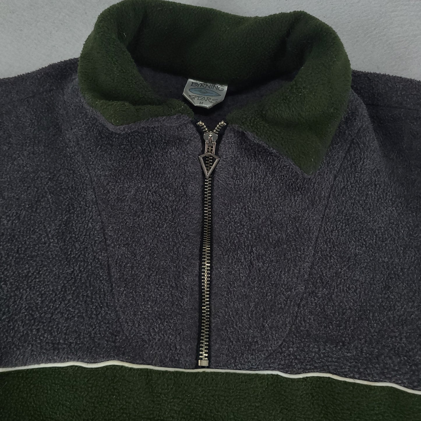 Vintage Byrning Spears Jumper Pullover Quarter Zip Adult Green Grey Size M