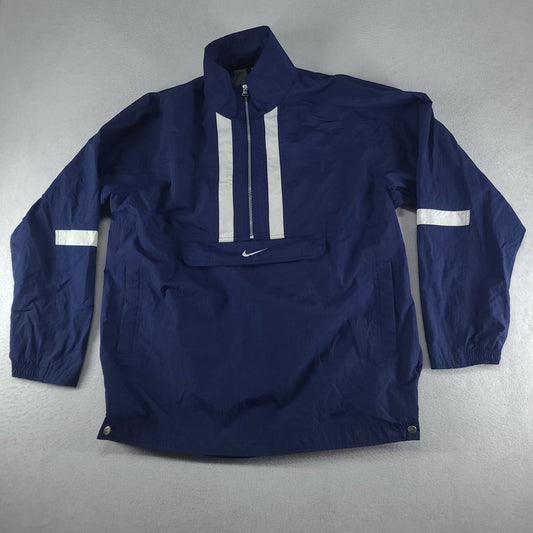 Vintage Nike Windbreaker Jacket Blue Zip Pockets Adult Size L Made in Thailand