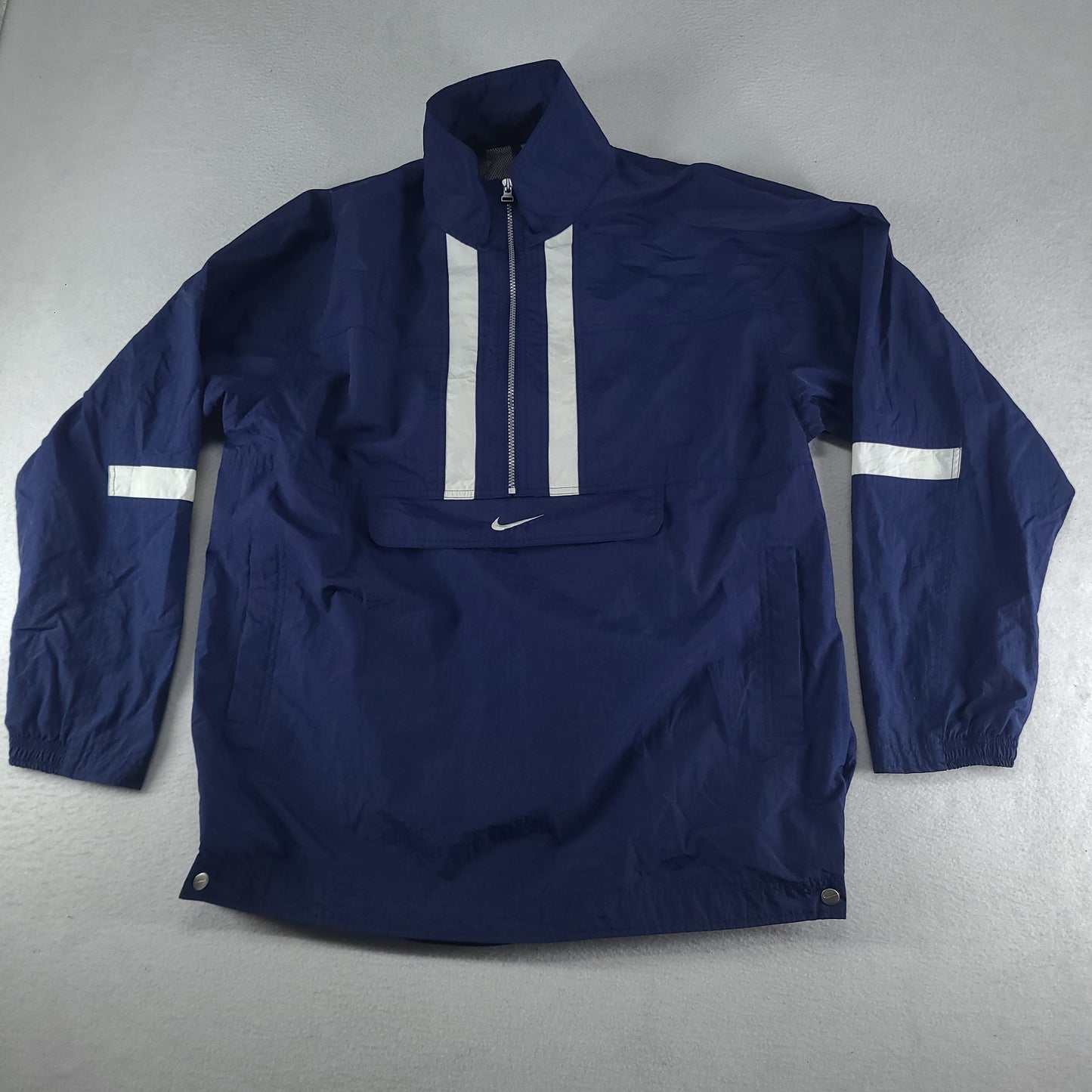 Vintage Nike Windbreaker Jacket Blue Zip Pockets Adult Size L Made in Thailand