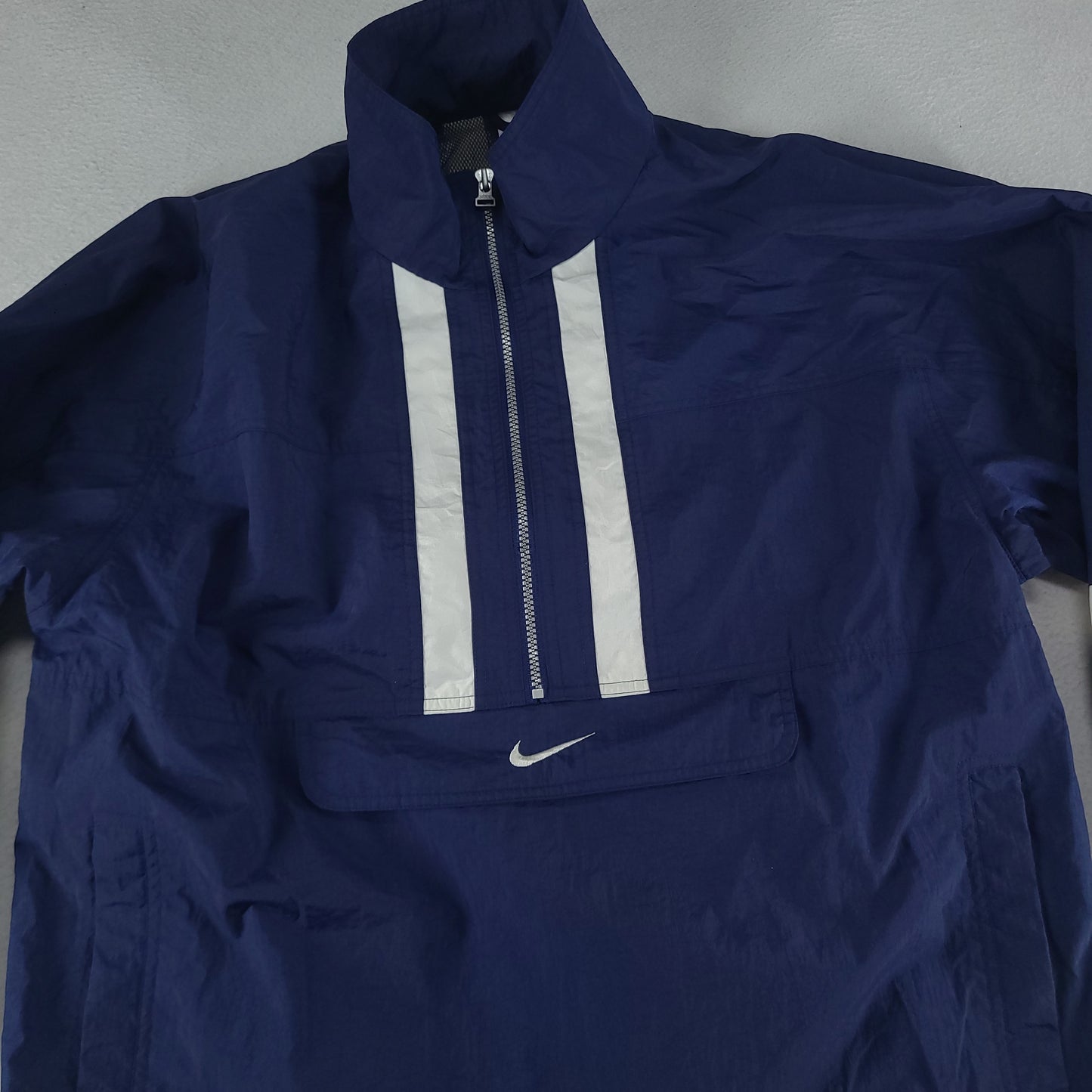 Vintage Nike Windbreaker Jacket Blue Zip Pockets Adult Size L Made in Thailand