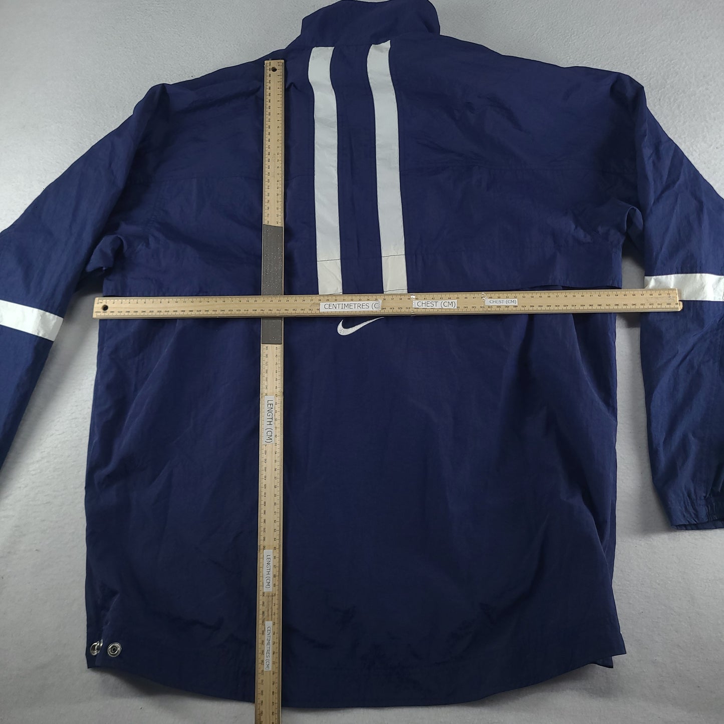 Vintage Nike Windbreaker Jacket Blue Zip Pockets Adult Size L Made in Thailand