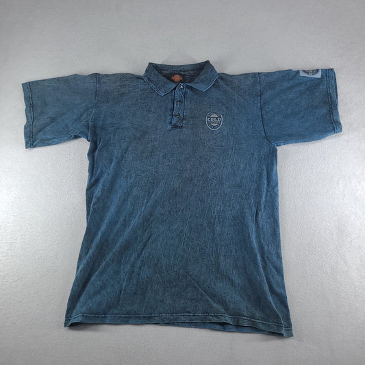Vintage Carlton Bitter Polo Shirt Blue Size L Made in Australia Short Sleeve