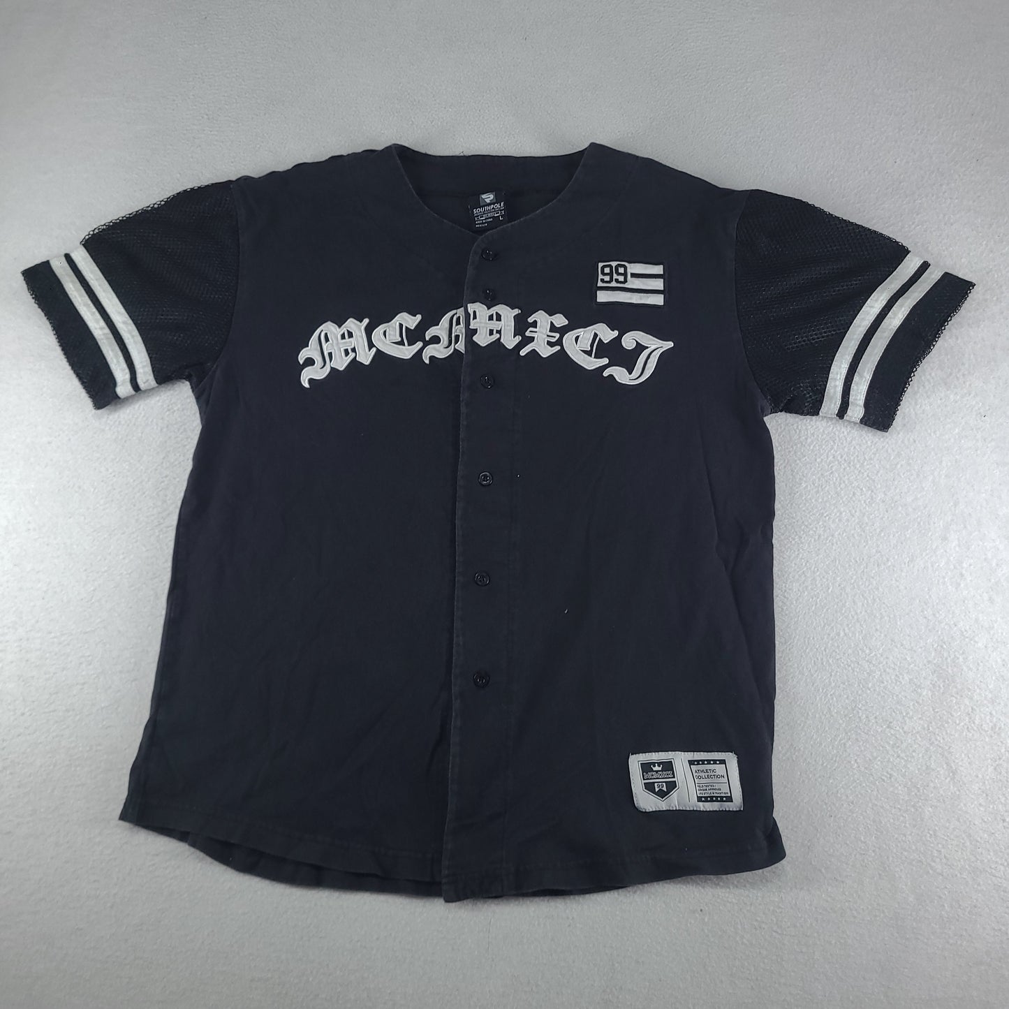 Southpole Shirt Black Size L Short Sleeve Button-Front Adult Cotton