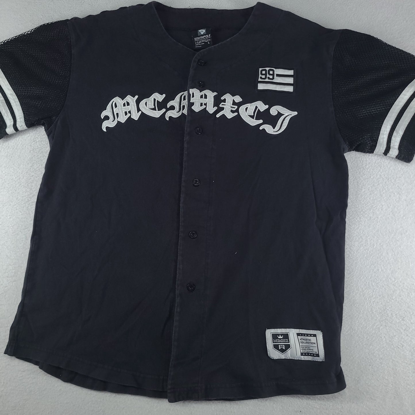 Southpole Shirt Black Size L Short Sleeve Button-Front Adult Cotton