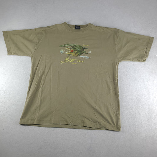 Vintage Crocodile Shirt Glow In the Dark Short Sleeve Bite Me Graphic Tee Size XL Green