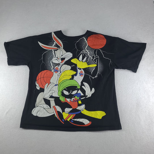 Space Jam Shirt Black ReCommerce Size M / L Adult Short Sleeve Graphic Tee AOP
