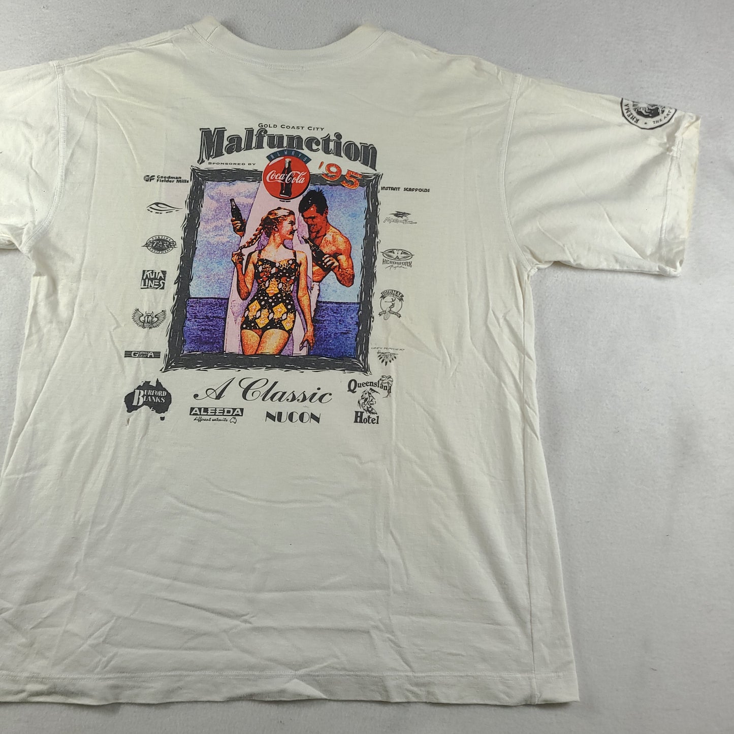Vintage 1995 Malfunction Shirt Size L White Australian Surf Competition Gold Coast