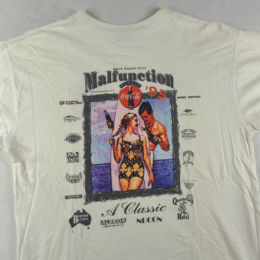 Vintage 1995 Malfunction Shirt Size L White Australian Surf Competition Gold Coast